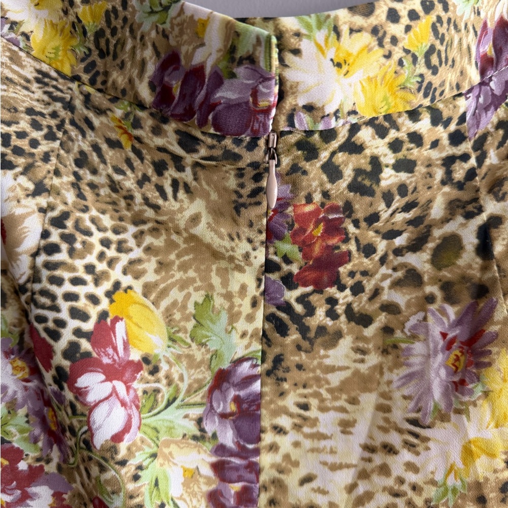 Y2K Joseph Ribkoff Leopard & Floral Tiered Skirt in Yellow - Picture 3 of 5